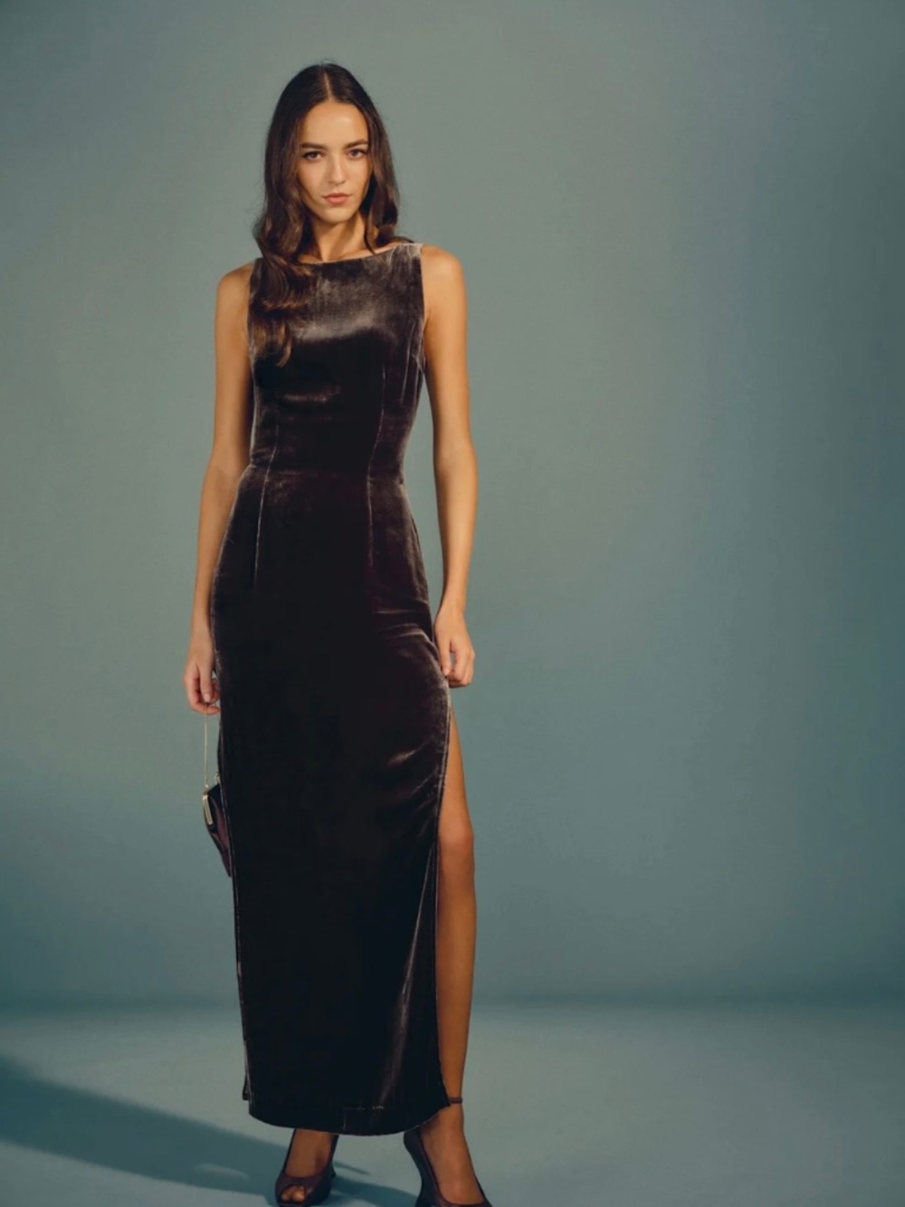 Reformation Romy Velvet Dress Brown - Size 10